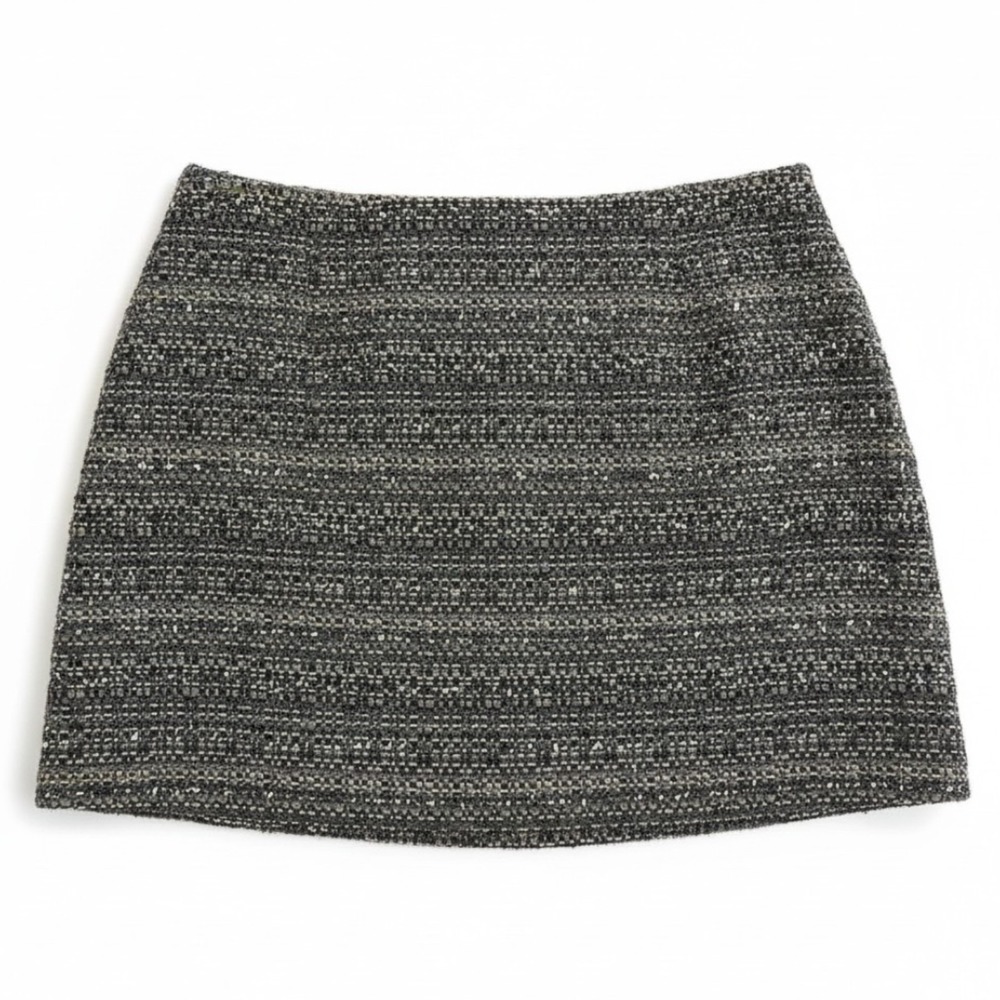 Tory Burch Ada Skirt Women 10 Granite Gray Metallic Tweed A Line Wool Blend Mini